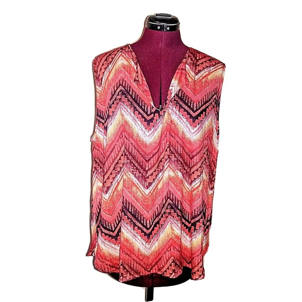 BeLush Women’s Plus Size 2X Sleeveless Top Multicolor Chevron Print V-Neck